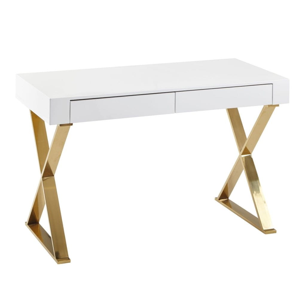 Bruxxi Písací stôl Famu, 118 cm, biela / zlatá